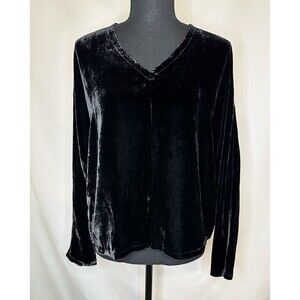 Eileen Fisher Long Dolman Sleeve Crop Black Velvet Silk Oversized Top Blouse XXS